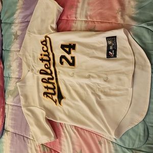 Oakland A's Athletics Majestic MLB jersey 24 Henderson white green small men's
